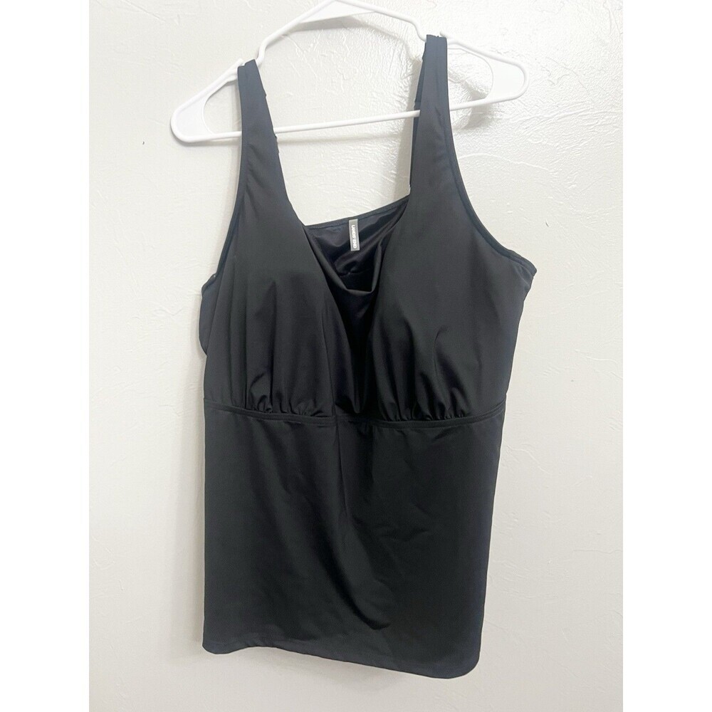 Lands' End Black 22W Tankini Top Scoop Neck Flutter Swim Solid Padded 22DD DD